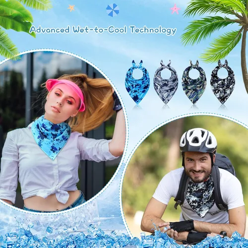 Vista 7 de 4 bandanas refrescantes para hombres y mujeres, bandanas que absorben la humedad, bufandas, protección solar que se enfría al instante cuando está