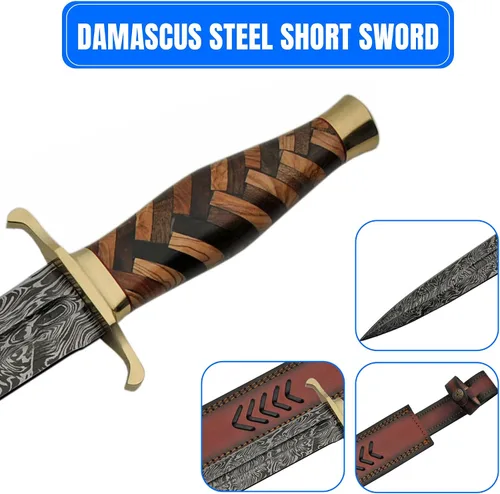 Vista 3 de SZCO Supplies Espada trenzada de acero de Damasco de nogal/madera de olivo