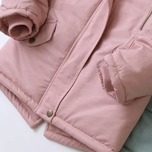Vista 3 de Chaquetas largas de algodón acolchado grueso para niños pequeños, para otoño e invierno (color rosa, 5-6 años)