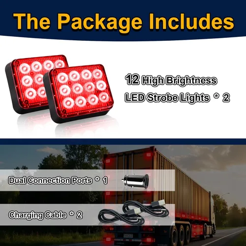 Vista 8 de 2 piezas de luces magnéticas para remolque, baliza roja, luces estroboscópicas magnéticas inalámbricas, luces de advertencia de emergencia