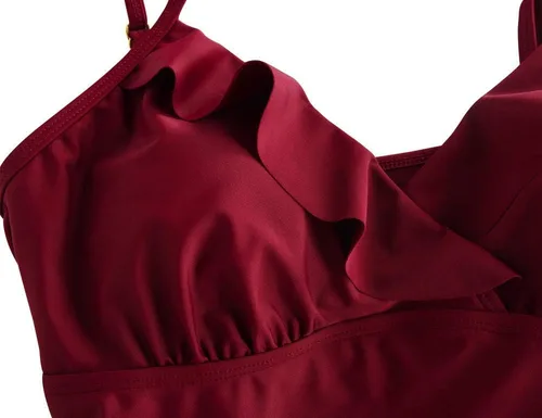 Vista 5 de Hilor Tankini para mujer con volantes fruncidos y cuello en V