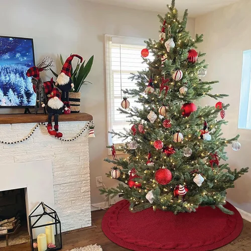 Vista 5 de yuboo - Falda de árbol de Navidad de 48 pulgadas, rojo burdeos, falda de árbol de Acción de Gracias y Navidad de punto, falda rústica para árbol