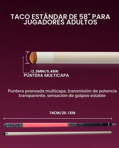 Vista 2 de KONLLEN Maple Pool Cue Stick, 58 Inch Low Deflection AK-02P-0.5 in