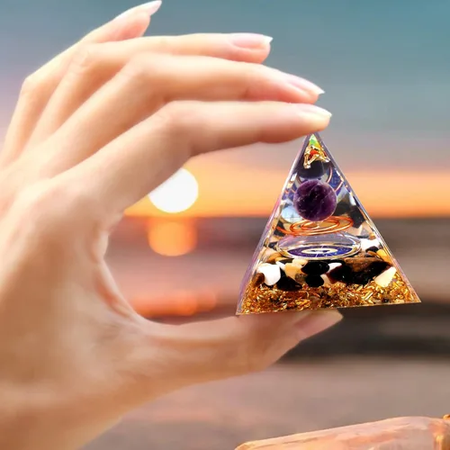 Vista 8 de Pirámide de orgón del horóscopo, juego de regalo de cristal curativo, piedras del signo del zodiaco a piedra natal complementaria, para astrología