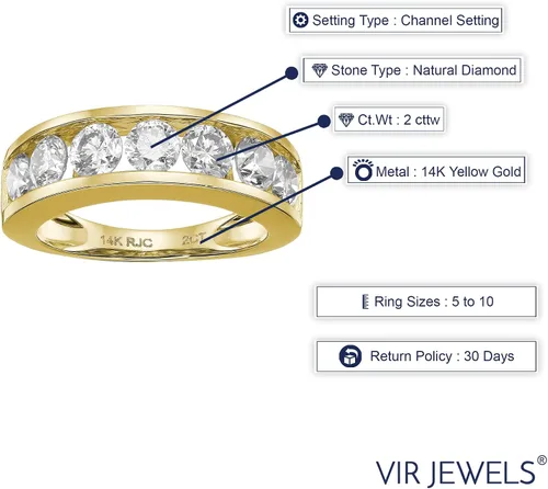 Vista 17 de VIR JEWELS Anillo de boda de diamante blanco de 1 cttw a 2 quilates para mujer, juego de canales de oro de 14 quilates, tamaño 4.5-10