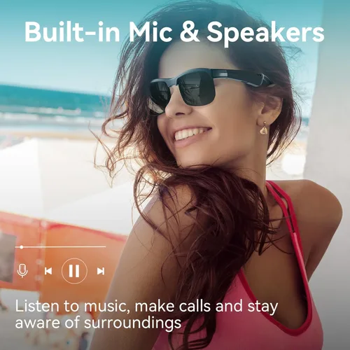 Vista 3 de Lentes inteligentes, lentes de sol polarizados con Bluetooth, micrófono y altavoces integrados, asistente de voz, protección UV, gafas Bluetooth