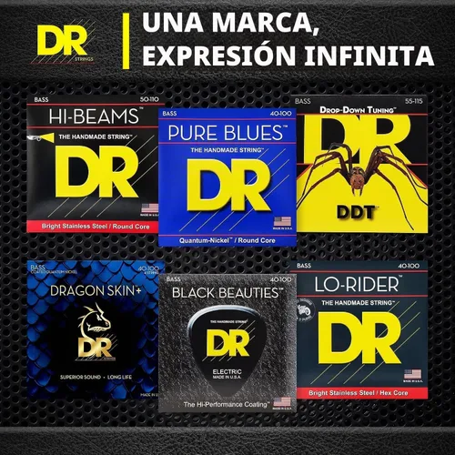 Vista 9 de DR Strings - Hi-Beams - Juego de cuerdas para bajo de 4 cuerdas - Mediano 45-105 - Núcleo redondo de acero inoxidable - Accesorios para bajo (MR-45)