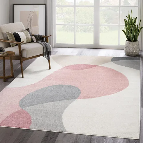 Vista 9 de Abani Deco Collection - Alfombra de área color crema/azul de mediados de siglo, 4 x 6 pies, fácil de limpiar, duradera para niños y mascotas,