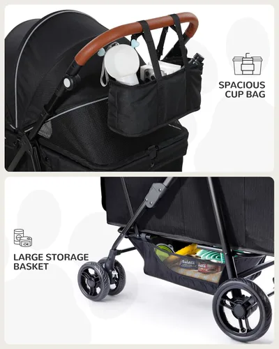 Vista 9 de Cochecito para perros grandes y medianos (20 a 132 libras), cochecito para mascotas para 2 perros pequeños, extra grande, resistente, plegable
