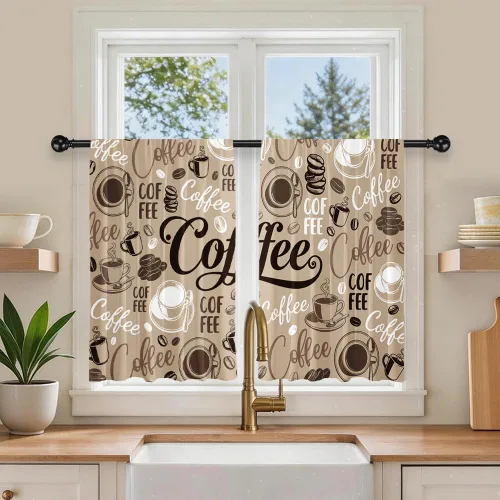 Vista 16 de Cortinas cortas de cocina de poliéster con estampado para puerta de granero, 27.5 pulgadas de ancho x 36 pulgadas de largo, cortinas de puerta