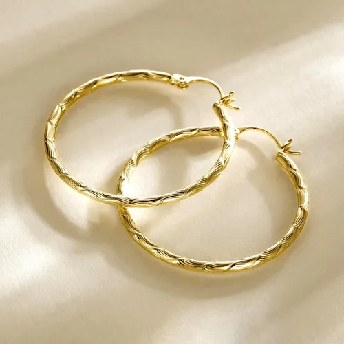 Vista 4 de GLOSOLE 14K Gold Hoop Earrings Large Hoop Earrings Hoop Earrings for Women Hypoallergenic Gold Earrings Hoops Gold Jewelry (35mm*2mm)
