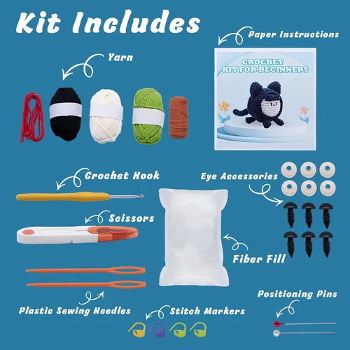 Vista 2 de EOKPHULL Kit de ganchillo para principiantes, kit de tejido de ganchillo fácil para adultos con tutoriales en video paso a paso e instrucciones