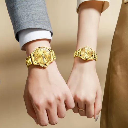 Vista 37 de OLEVS Reloj para parejas para él y ella, reloj analógico de cuarzo para hombres y mujeres, de acero inoxidable, impermeable, luminoso, fecha, reloj