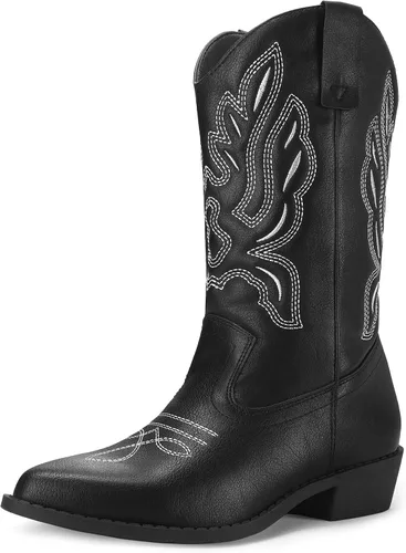 Vista 9 de mysoft Botas vaqueras para mujer, botas vaqueras de tacón grueso a media