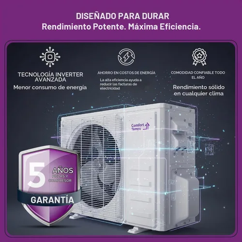 Vista 2 de Mini Split de 9000 BTU de Ahorro de Energía 110V – 19 SEER, Precargado, Sin Conductos, Silencioso y Cómodo Sistema Mini Split de AC/Calefacción