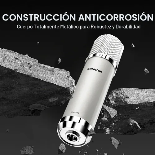 Vista 6 de SUUNTOK FET Micrófono condensador profesional XLR Micrófono de estudio con diafragma grande de 1.339 in, micrófono de grabación cardioide, Gris