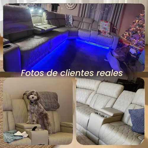 Vista 3 de Juego de sofá seccional reclinable de cuero, sofá seccional con 4 sillones reclinables
