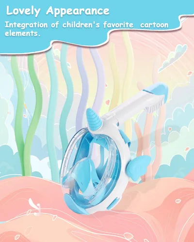 Vista 2 de Máscara de esnórquel para niños, equipo de esnórquel de unicornio de cara completa con vista panorámica de 180°, juego de esnórquel antivaho