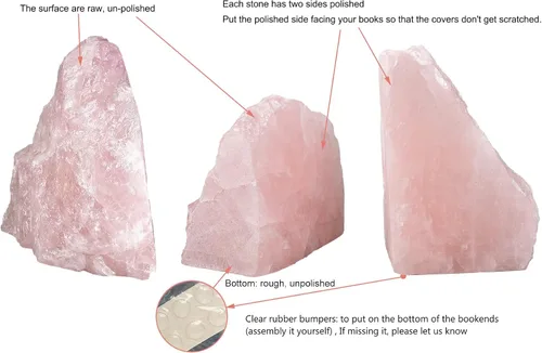 Vista 5 de AMOYSTONE Sujetalibros de cristal de cuarzo rosa para decoración de biblioteca de oficina