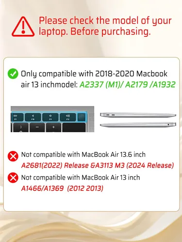 Vista 3 de Seorsok Compatible con MacBook Air de 13 pulgadas Case 2022 2021 2020 2019 2018 versión A1932 A2179 M1 A2337 Touch ID, carcasa rígida de plástico