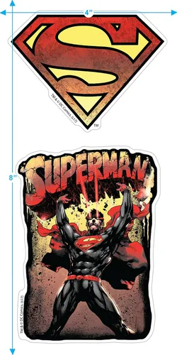Vista 4 de Popfunk Camiseta y pegatinas clásicas de Superman con logotipo desgastado S Shield negro
