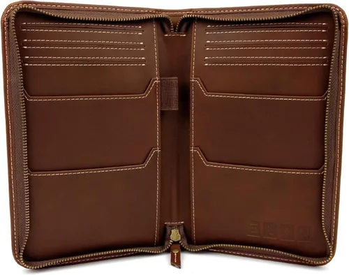 Vista 6 de Cartera de viaje y soporte para pasaporte, material de grano dividido marrón