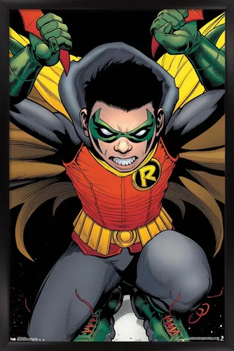 Vista 8 de Trends International DC Comics - Póster de pared de Robin - Damian Wayne, 14.725 x 22.375 pulgadas, versión enmarcada de madera de granero