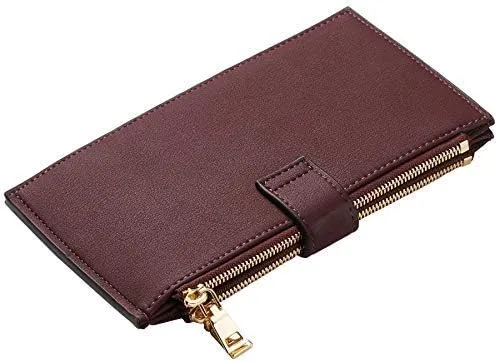 Vista 5 de Travelambo Billetera plegable con bloqueo RFID para mujer, con bolsillo con cremallera