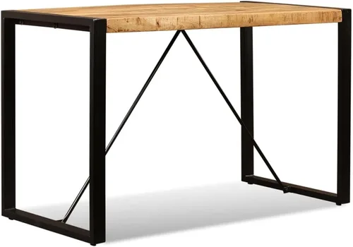 Vista 2 de Mesa de comedor industrial de 47.2 pulgadas, mesa de cocina de madera maciza de mango áspero con patas de acero, marrón y negro, para comedor