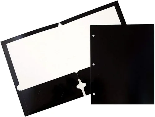 Vista 8 de JAM PAPER Carpetas escolares laminadas de dos bolsillos brillantes con 3 agujeros, color negro, paquete de 3
