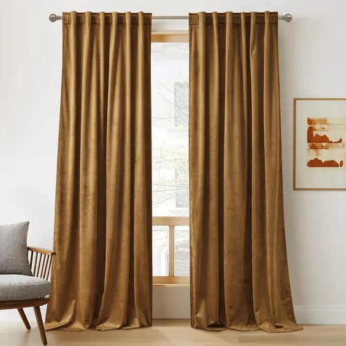 Vista 24 de RYB HOME Cortinas 100% opacas de terciopelo blanco para dormitorio, pestaña trasera y bolsillo para barra, aislamiento térmico, cortinas