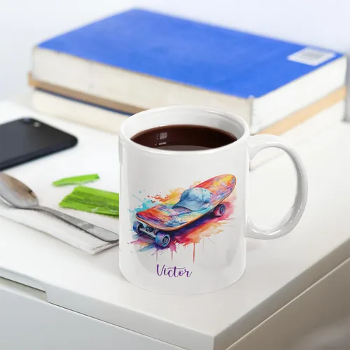 Vista 4 de Taza personalizada del monopatín, regalo de la taza de café del monopatín para los amantes del monopatín, taza del monopatín con nombre