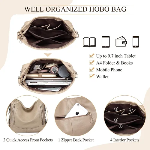 Vista 4 de Kasqo - Bolsas de piel grandes para mujer, con correa desmontable