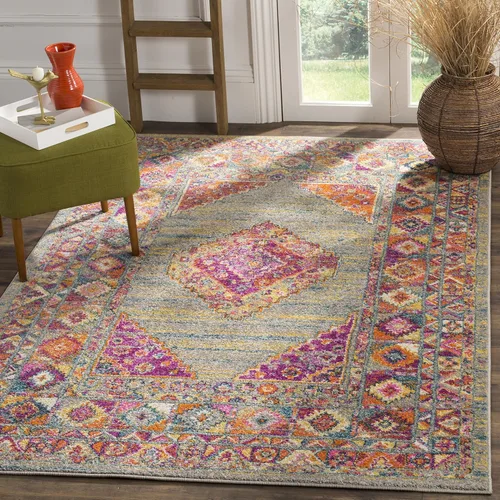 Vista 9 de SAFAVIEH Madison Collection - Alfombra decorativa de 2'3" x 3'11", color azul y fucsia, diseño de medallón bohemio chic, no desprende pelusa