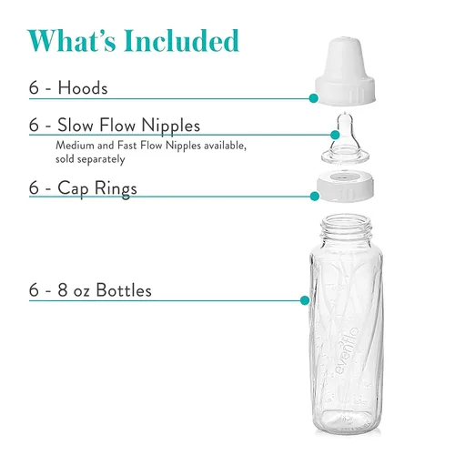Vista 3 de Evenflo Feeding Classic 1018611 - Botellas de vidrio giratorias, 8 onzas (paquete de 6), transparentes