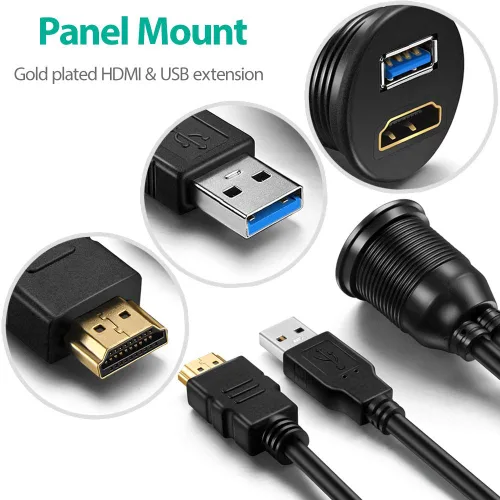 Vista 5 de OBVIS Cable de montaje USB3.0 y HDMI – USB3.0 y HDMI de extensión empotrado, salpicadero, cable de montaje en panel, para automóvil, barco
