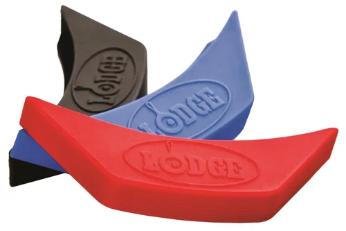 Vista 6 de Lodge Olla de hierro fundido doble horno holandés de hierro fundido, 5 cuartos de galón y soporte de mango de silicona ASAHH41, rojo