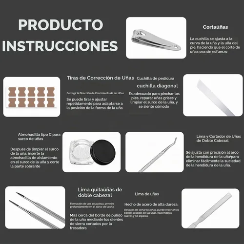 Vista 2 de Kit de tratamiento de uñas encarnadas – 16 piezas corrector profesional de uñas encarnadas con tiras, parches y almohadillas – Herramienta