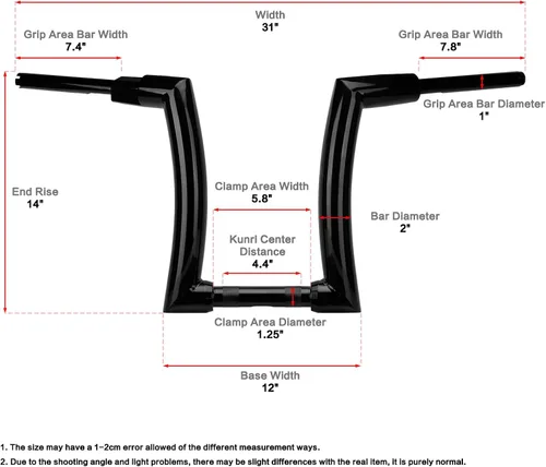 Vista 3 de LKV Perchas Ape de 14 pulgadas con barra de grasa de 1-1/4 pulgadas, abrazadera de 1.25 pulgadas, manillar compatible con Harley Dyna Softail