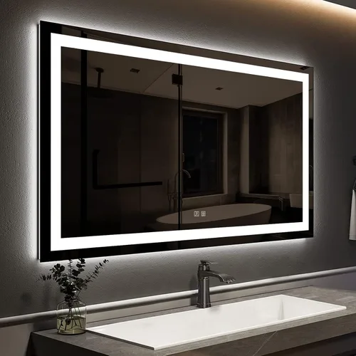 Vista 9 de ROOMTEC Espejo de baño LED de 36 x 24 pulgadas con parte delantera y retroiluminada, antiniebla, 3 colores y luz regulable (horizontal/vertical)