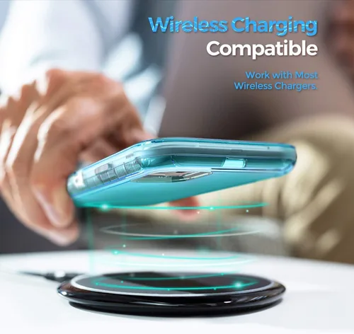 Vista 6 de ORIbox Funda azul para iPhone 14 Pro, protección contra caídas de grado militar de 10 pies, funda transparente resistente a prueba de golpes