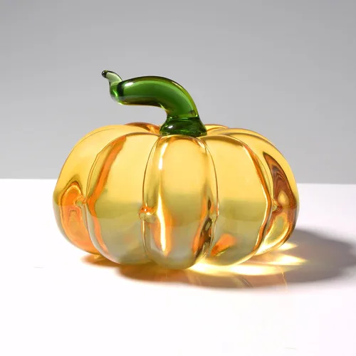 Vista 7 de Figura de calabaza de cristal soplado a mano de 3 pulgadas, pisapapeles de calabaza de cristal marrón grande, calabazas de Acción de Gracias