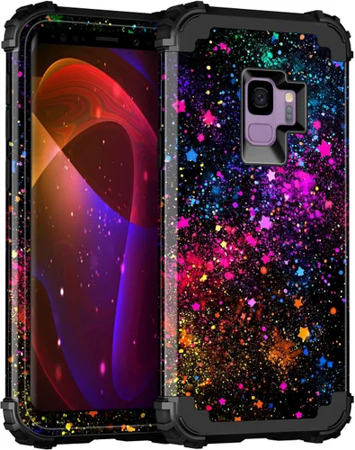 Vista 11 de Casetego Funda para Galaxy S9, que brilla en la oscuridad, tres capas, resistente, a prueba de golpes, policarbonato duro+silicona suave Púrpura