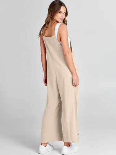 Vista 5 de ANRABESS Overol de lino con bolsillos para mujer, estilo casual, suelto, largo, con pierna ancha