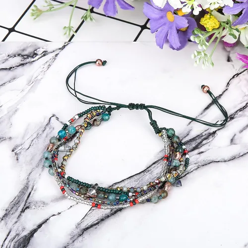 Vista 7 de Joya Gift Handmade Adjustable Wrap Bracelet Bohemian String Braided Beads Anklets Gifts for Women Girls