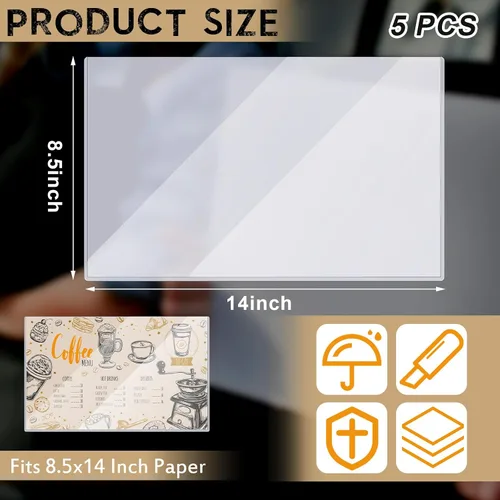Vista 3 de Henoyso 5 protectores rígidos de impresión de 8.5 x 14 pulgadas, protector de papel de plástico duro transparente para póster, cubierta de menú