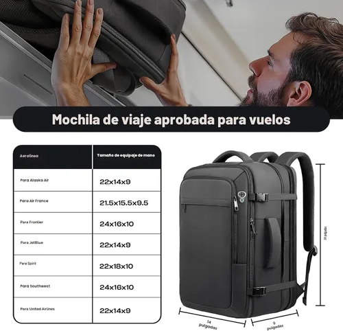 Vista 2 de Mochila de transporte para viajes de 1 a 10 días, mochila de viaje extra grande de 40L-50L aprobada por la TSA, bolsa expandible para laptop, bolsa