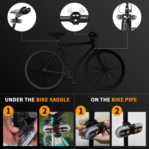 Vista 5 de Luz trasera de bicicleta con señal de giro, luces traseras de bicicleta divididas, luces traseras de bicicleta recargables por USB para ciclismo