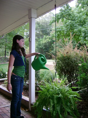 Vista 2 de Polea para colgar plantas, se extiende para un fácil riego, paquete de 3
