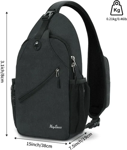 Vista 2 de MAYLISACC Mochila bandolera, bolsa cruzada de hombro para hombres y mujeres, mochila casual, bolsa de pecho para exteriores, Negro